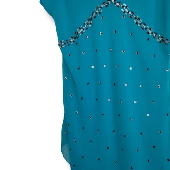 Mimi Singh Womens Dress‎ Sz Small Turquoise Silk Chiffon Beaded Asymmetrical Hem - Picture 3 of 11